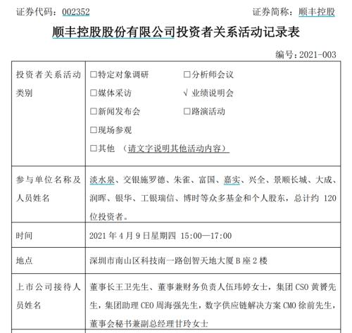 顺丰罕见一字跌停！王卫紧急接待淡水泉、兴全等120位投资者，回答了16个关键问题……